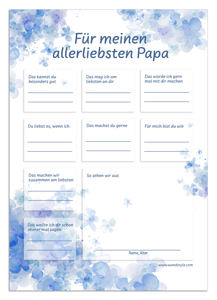 Geschenkidee zum Vatertag: Urkunde für Papas in Blau Vorlage für blaue Geschenkurkunde für Väter