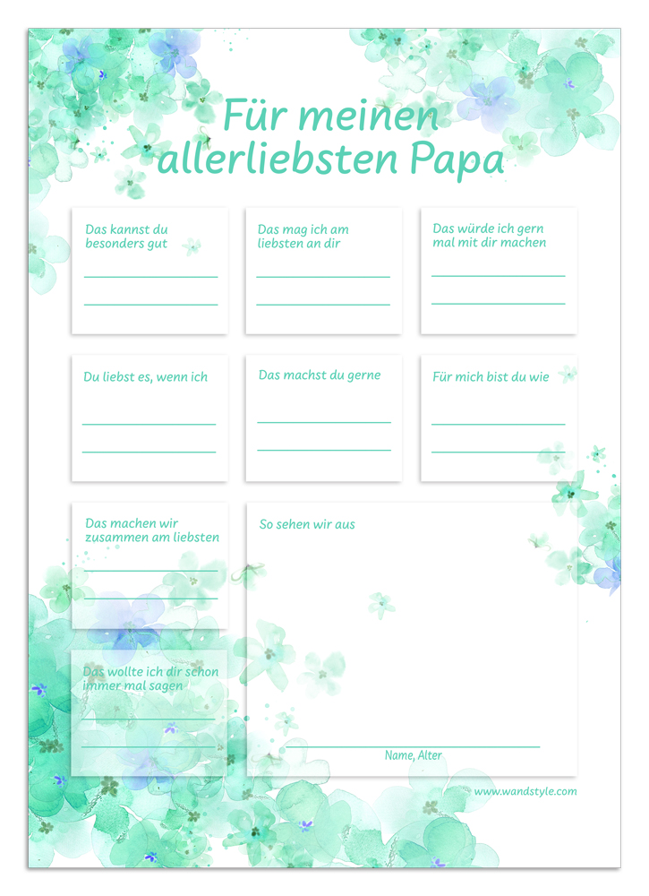 Geschenkidee zum Vatertag: Urkunde für Papas in Grün Vorlage für grüne Geschenkurkunde für Väter