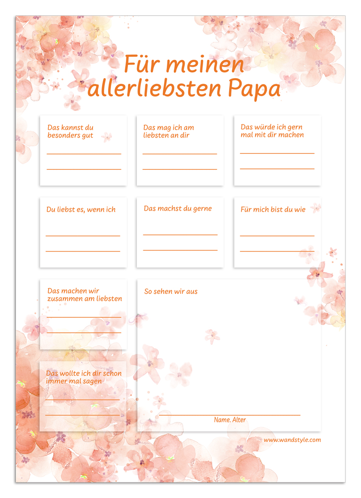 Geschenkidee zum Vatertag: Urkunde für Papas in Orange Vorlage für orangene Geschenkurkunde für Väter