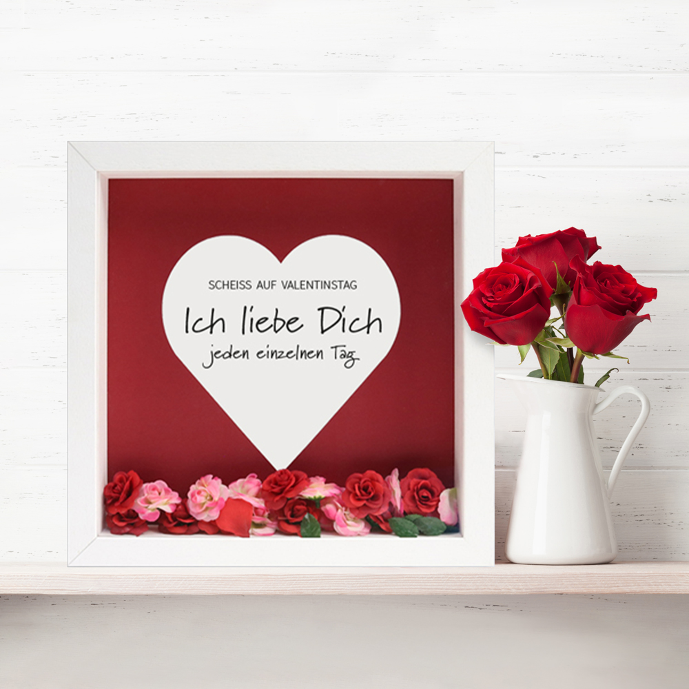 DIY Geschenkideen zum Valentinstag Objektrahmen mit Herz-Passepartout und Spruch zum Valentinstag