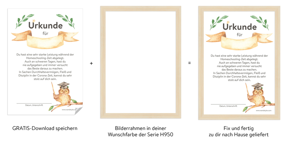 Anleitung zum einrahmen von Homeschooling-Urkunde Einrahmung einer Urkunde für Kinder während der Corona-Schulzeit