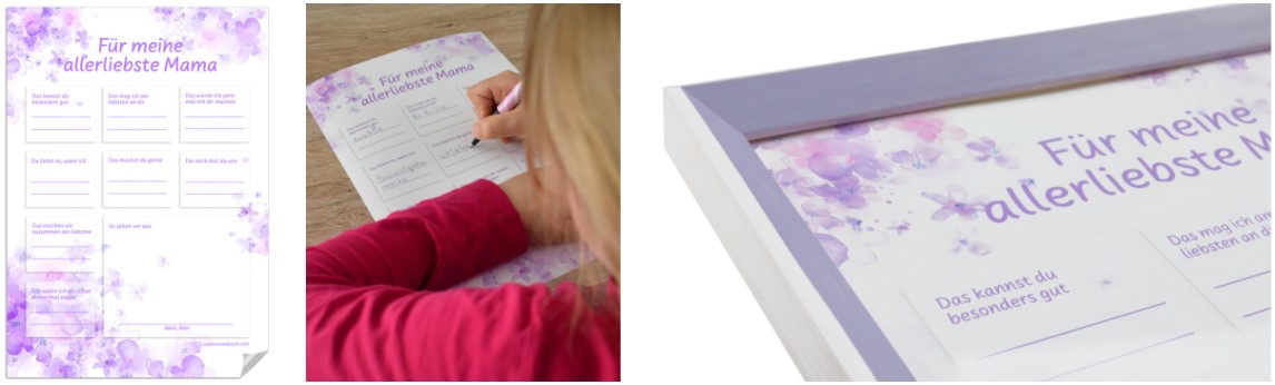 violette Geschenkurkunde für Kinder zum Muttertag