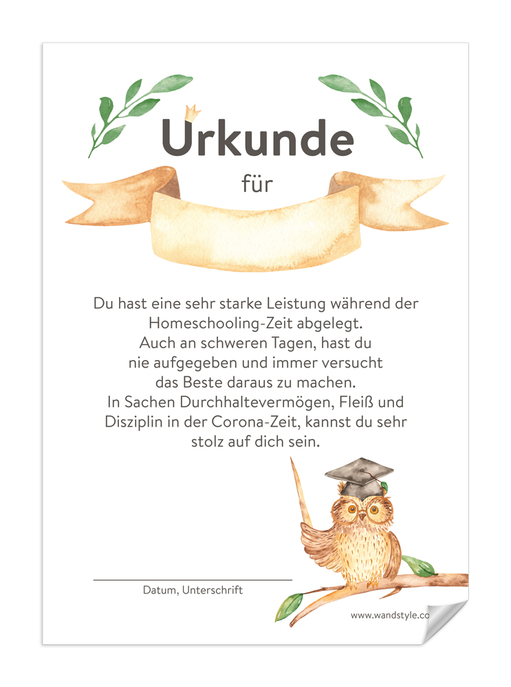 Vorlage für Homeschooling-Urkunde Urkunde für Kinder während der Corona-Schulzeit