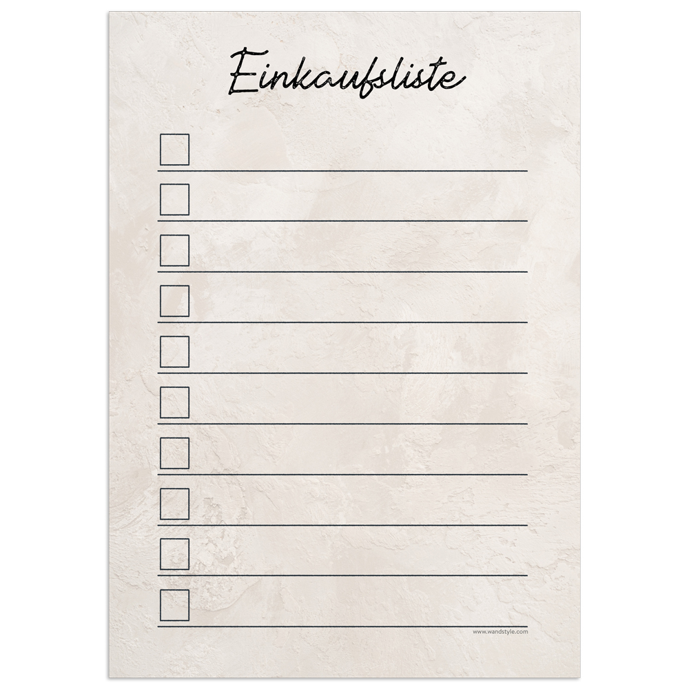 Druckvorlage einer Einkaufliste in Beige unausgefüllte Einkaufliste in der Farbe Beige