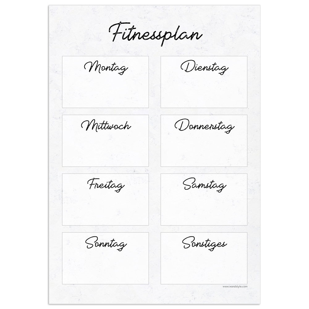 Druckvorlage eines wöchentlichen Fitnessplans in Weiß unausgefüllter Fitnessplan in der Farbe Weiß