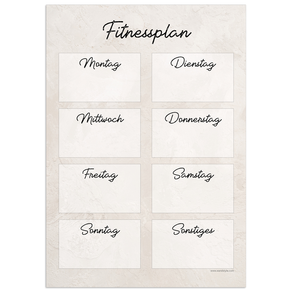 Druckvorlage eines wöchentlichen Fitnessplans in Beige unausgefüllter Fitnessplan in der Farbe Beige