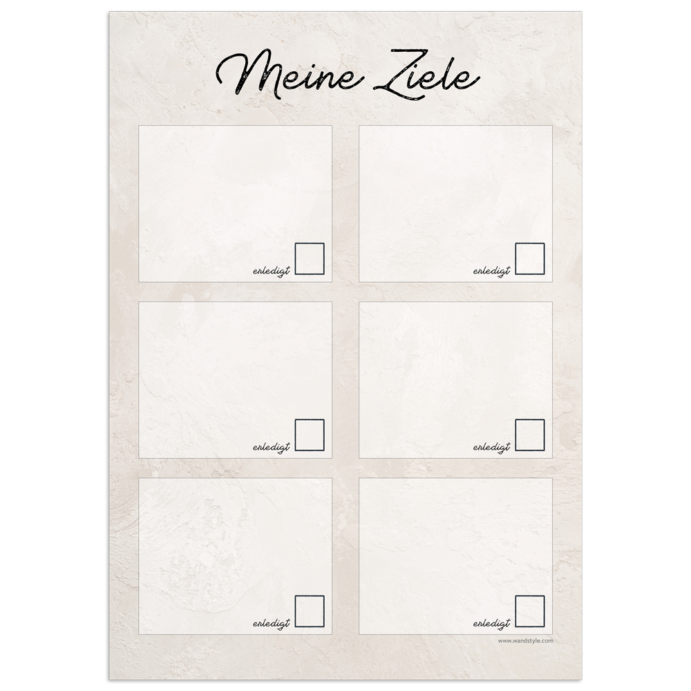 Liste mit Zielen zum abhacken in Beige unausgefüllte Liste für Ziele in der Farbe Beige
