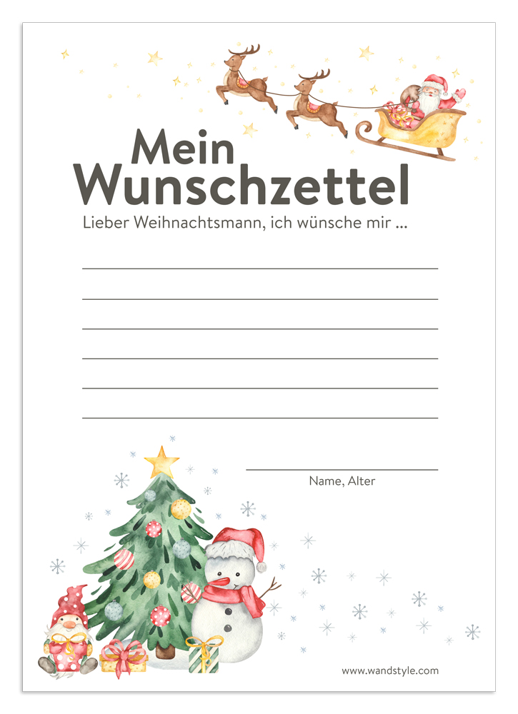 Druckvorlage für Wunschzettel an den Weihnachtsmann unausgefüllte Wunschzettel-Vorlage für Kinder