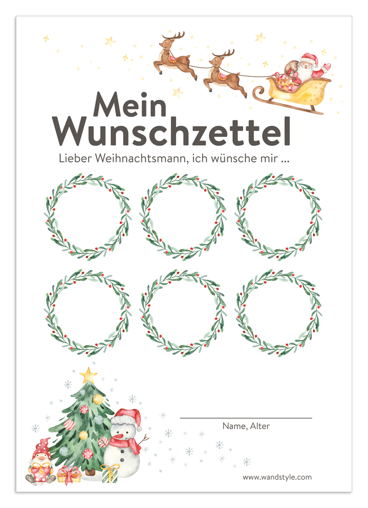 Vorlage für Wunschzettel an den Weihnachtsmann unausgefüllter Wunschzettel für Kinder