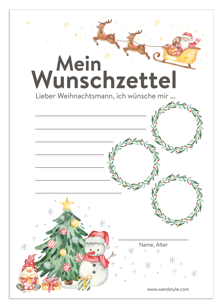 Wunschzettel für Kinder an den Weihnachtsmann Vorlage eines Weihnachts-Wunschzettels für Kinder