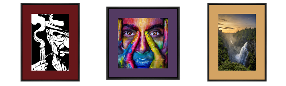 farbige Passepartouts zum Hervorheben von Postern Poster gerahmt in schwarzen Bilderrahmen mit Passepartouts