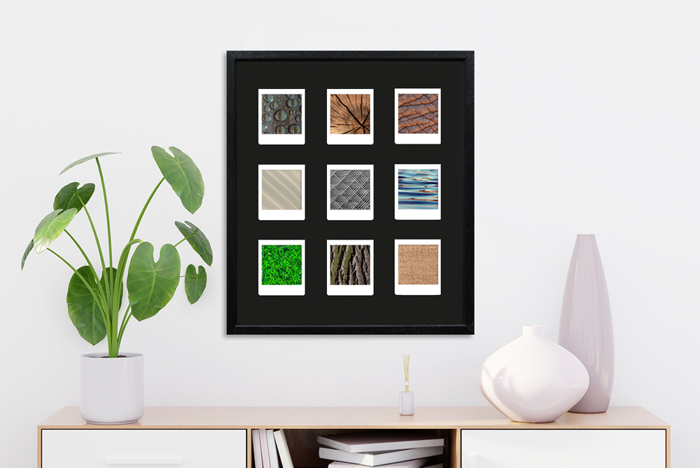 schwarzer Instax Square Bilderrahmen für 9 Fotos Moderner Bilderrahmen für Instax Square Fotos