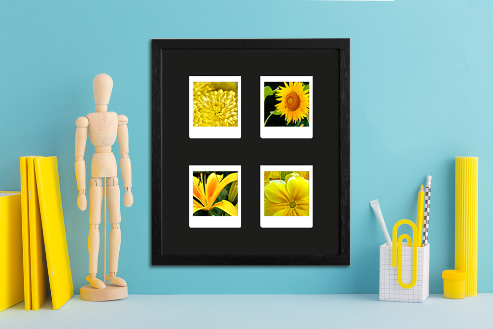 schwarzer Instax Square Bilderrahmen für 4 Fotos Moderner Bilderrahmen für Instax Square Fotos