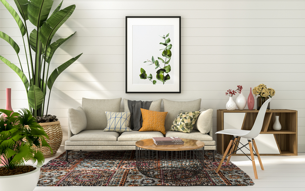 Minimalistisches Wohnzimmer Kleines Wohnzimmer mit vielen grünen Pflanzen