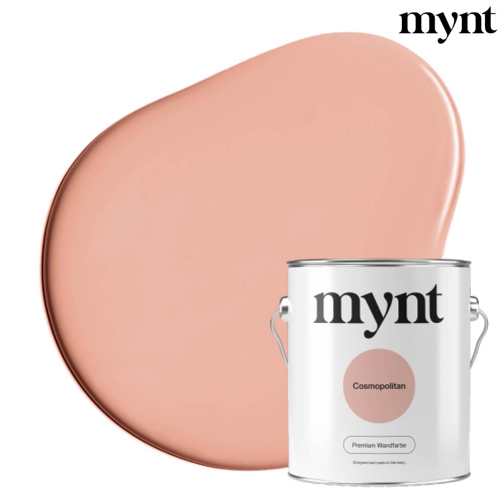 Farbtropfen - Wandfarbe Cosmopolitan Tropfen mit Dose: Farbklecks mit Eimer der Farbe Cosmopolitan