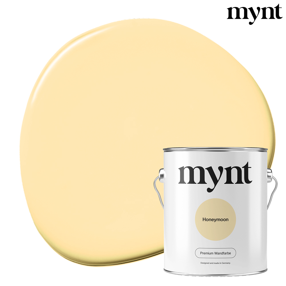 Farbtropfen - Wandfarbe  Honeymoon Farbklecks mit Eimer der Farbe Honeymoon