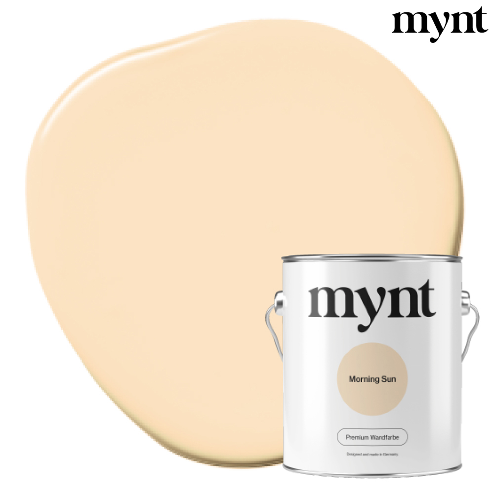 Farbtropfen - Wandfarbe Morning Sun Farbklecks mit Eimer der Farbe Morning Sun