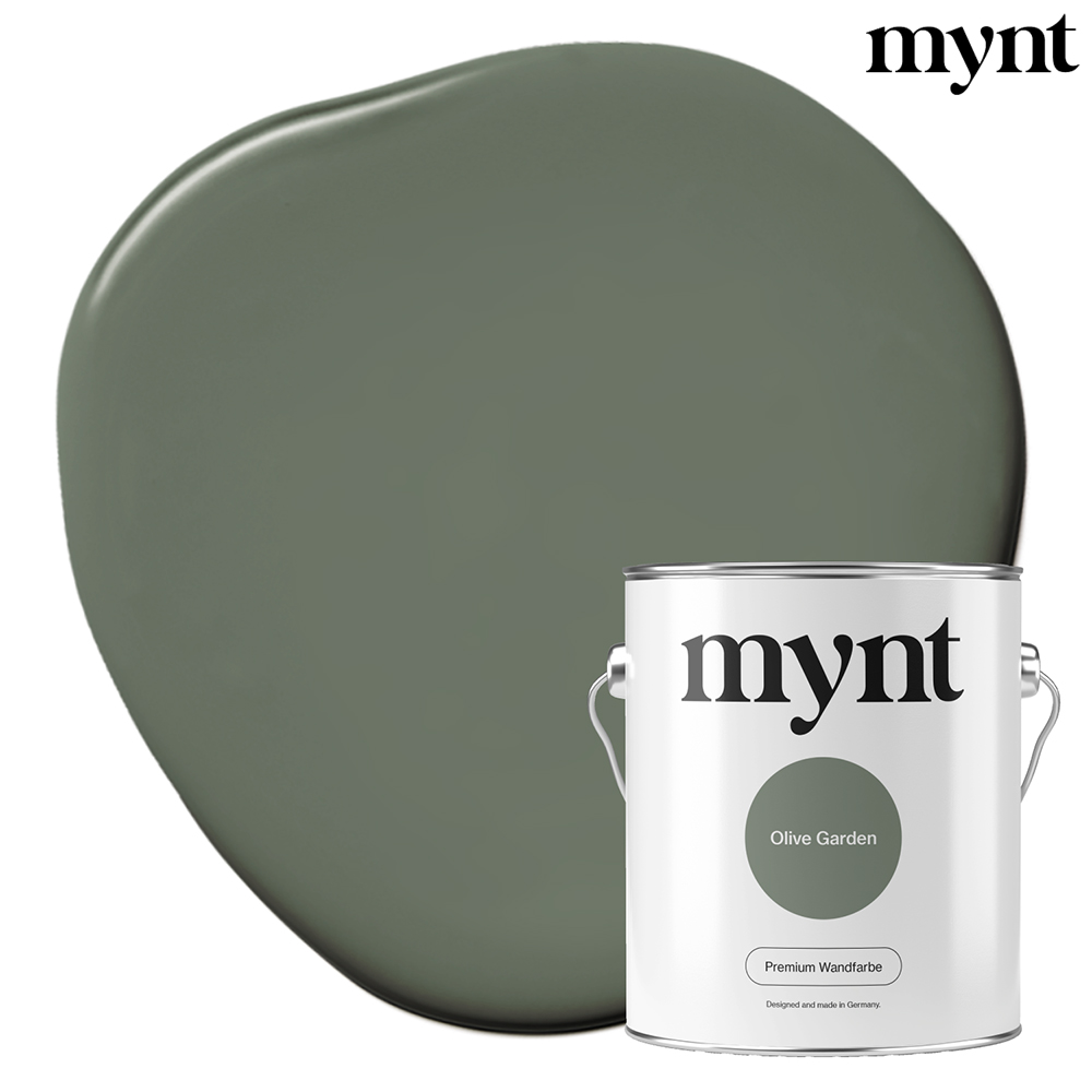 Farbtropfen - Wandfarbe Olive Garden Farbklecks mit Eimer der Farbe Olive Garden