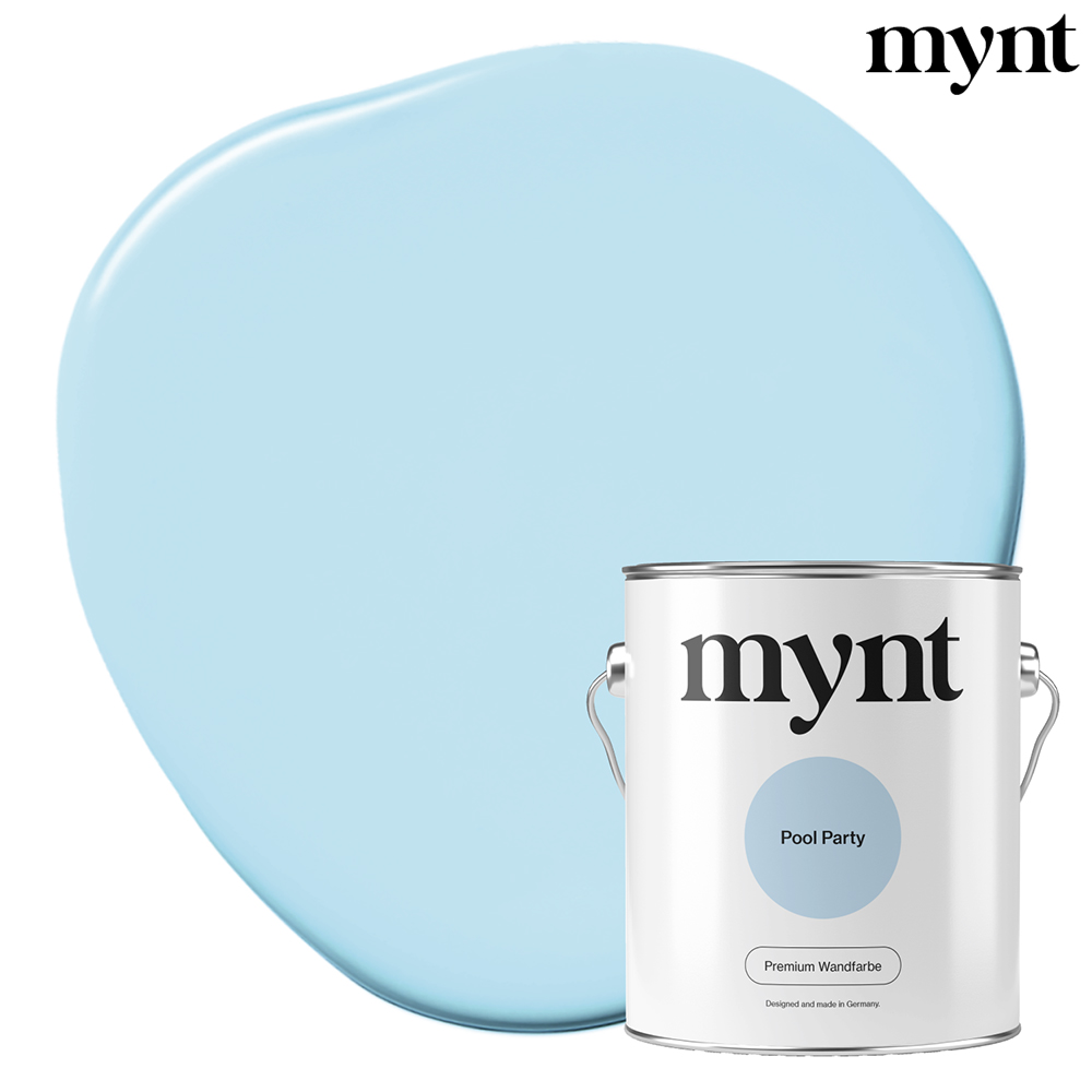 Farbtropfen - Wandfarbe Pool Party Farbklecks mit Eimer der Farbe Pool Party