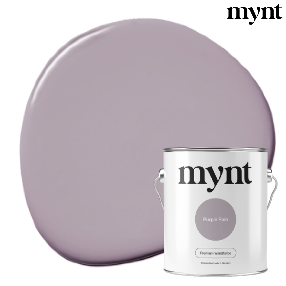 Farbtropfen - Wandfarbe Purple Rain Farbklecks mit Eimer der Farbe Purple Rain
