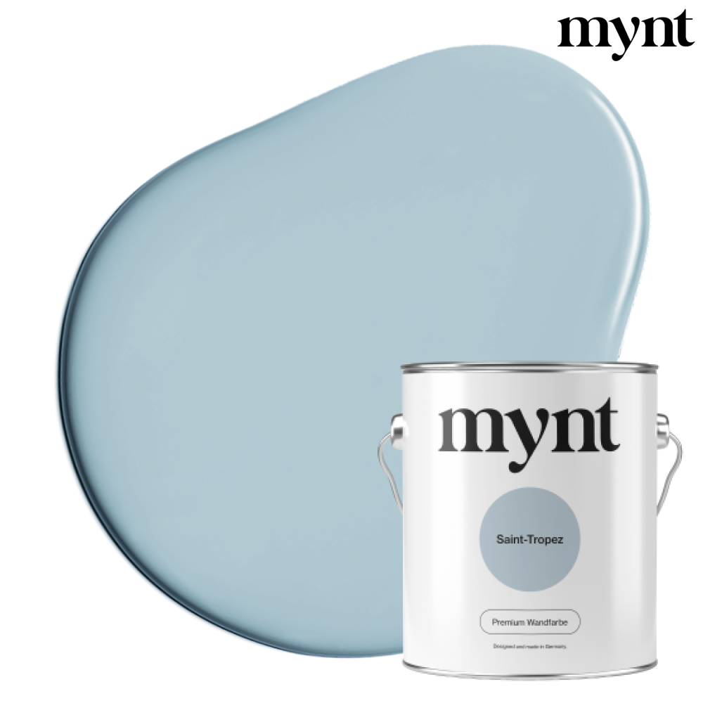 Farbtropfen - Wandfarbe Saint-Tropez Farbklecks mit Eimer der Farbe Saint-Tropez