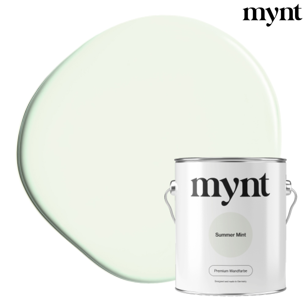 Farbtropfen - Wandfarbe Summer Mint Farbklecks mit Eimer der Farbe Summer Mint