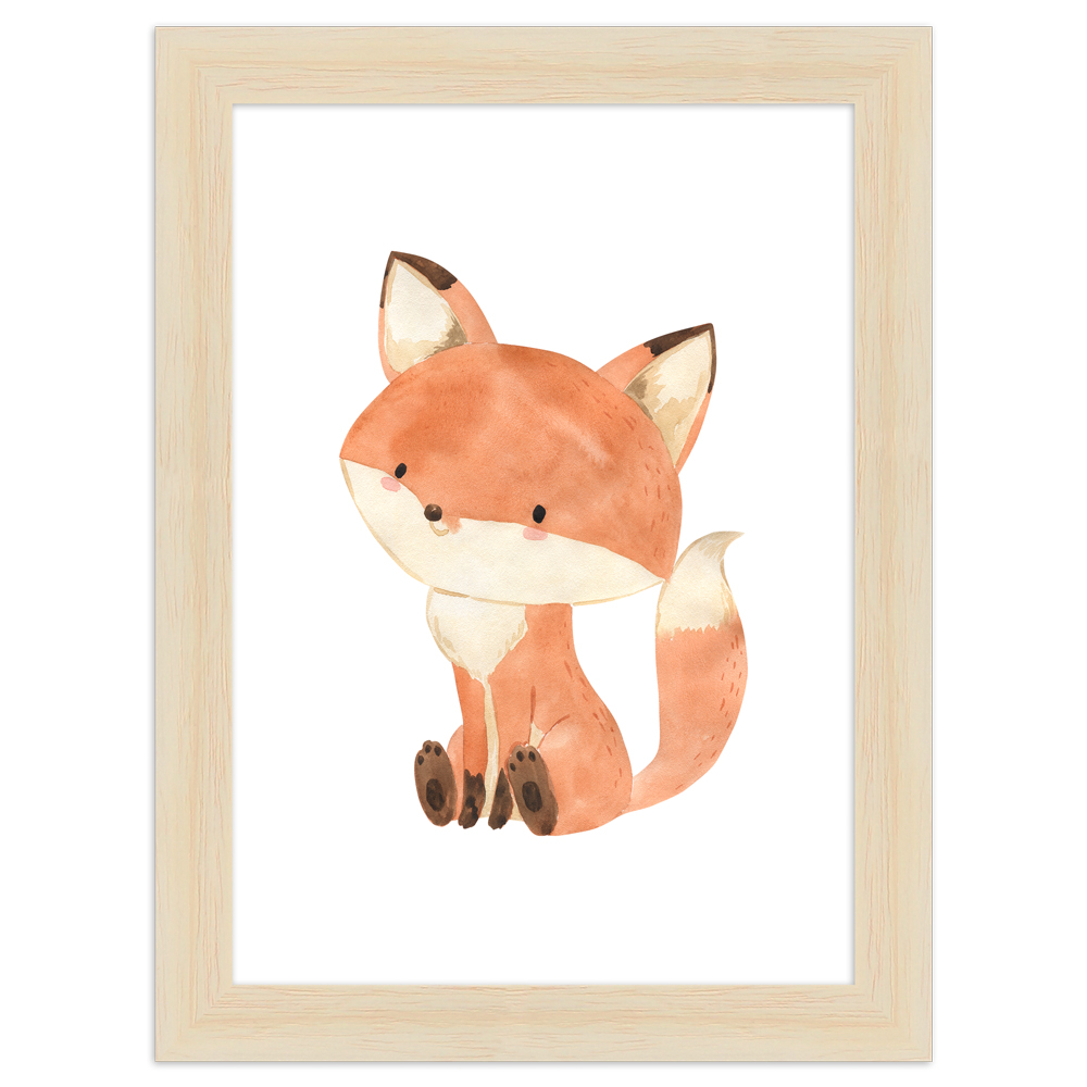"Fuchs" - 13x18 cm Poster mit Holzahmen Natur