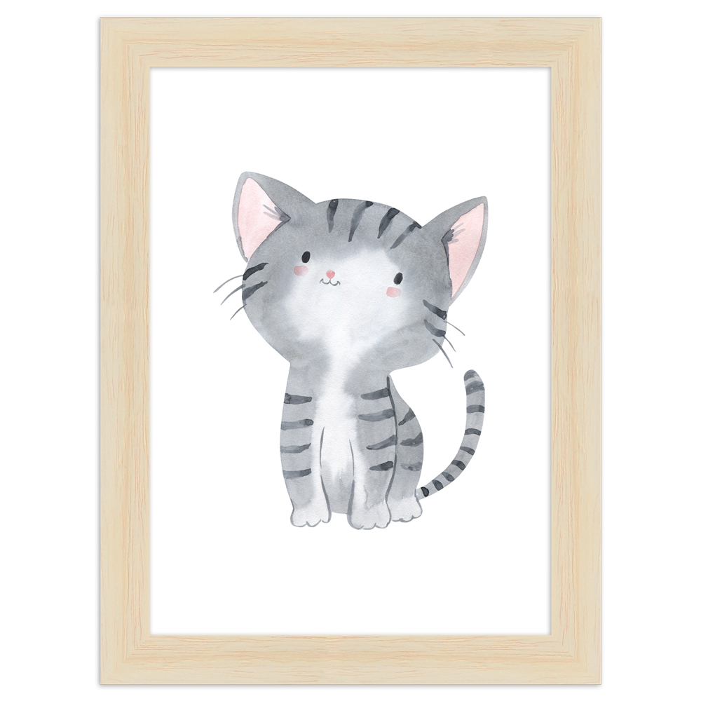 "Katze" - 13x18 cm Poster mit Holzahmen Natur