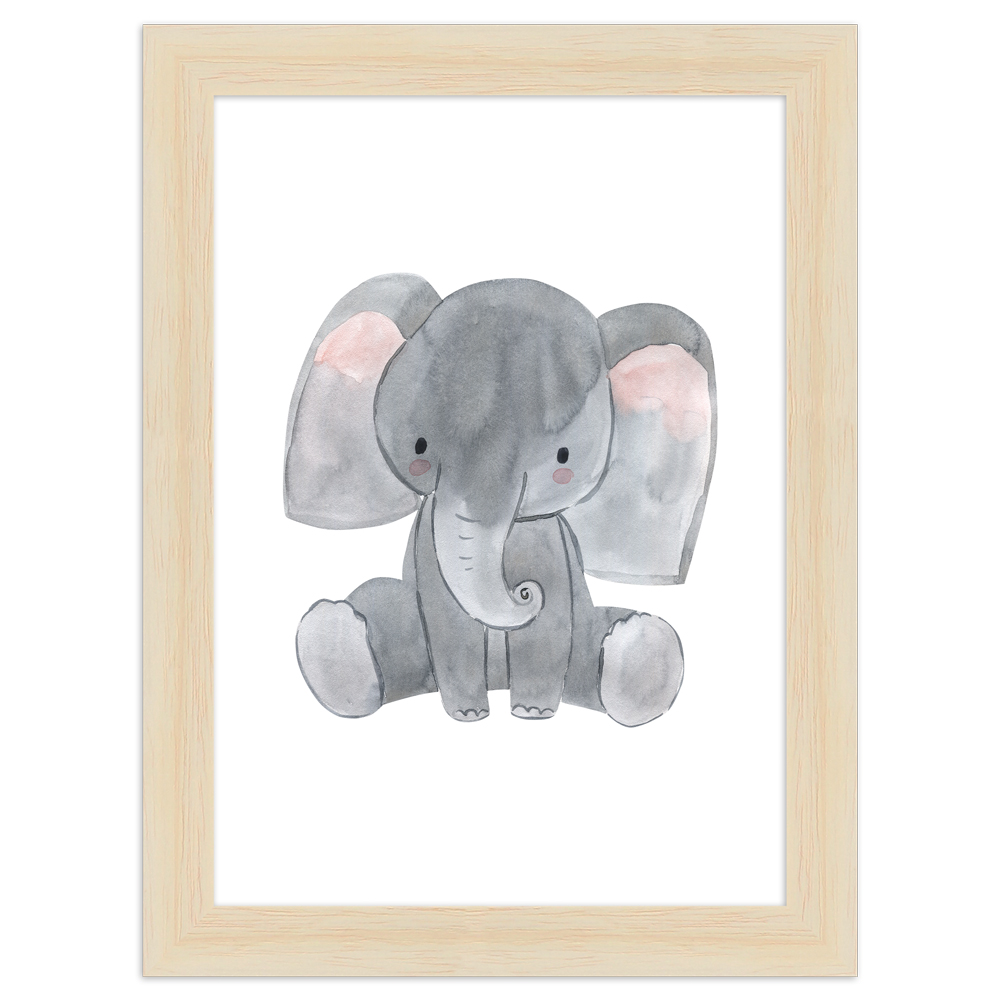 "Elefant" - 13x18 cm Poster mit Holzahmen Natur