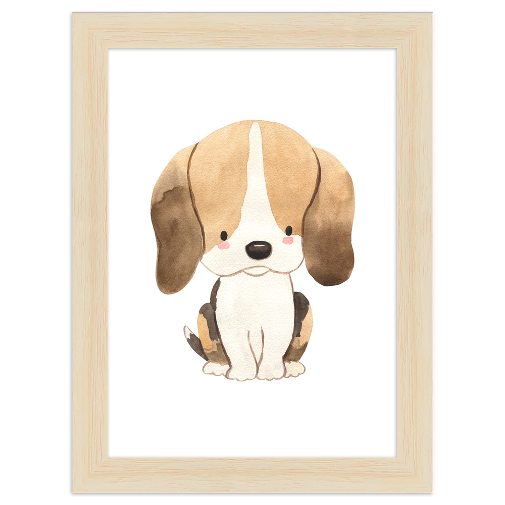 "Hund" - 13x18 cm Poster mit Holzahmen Natur