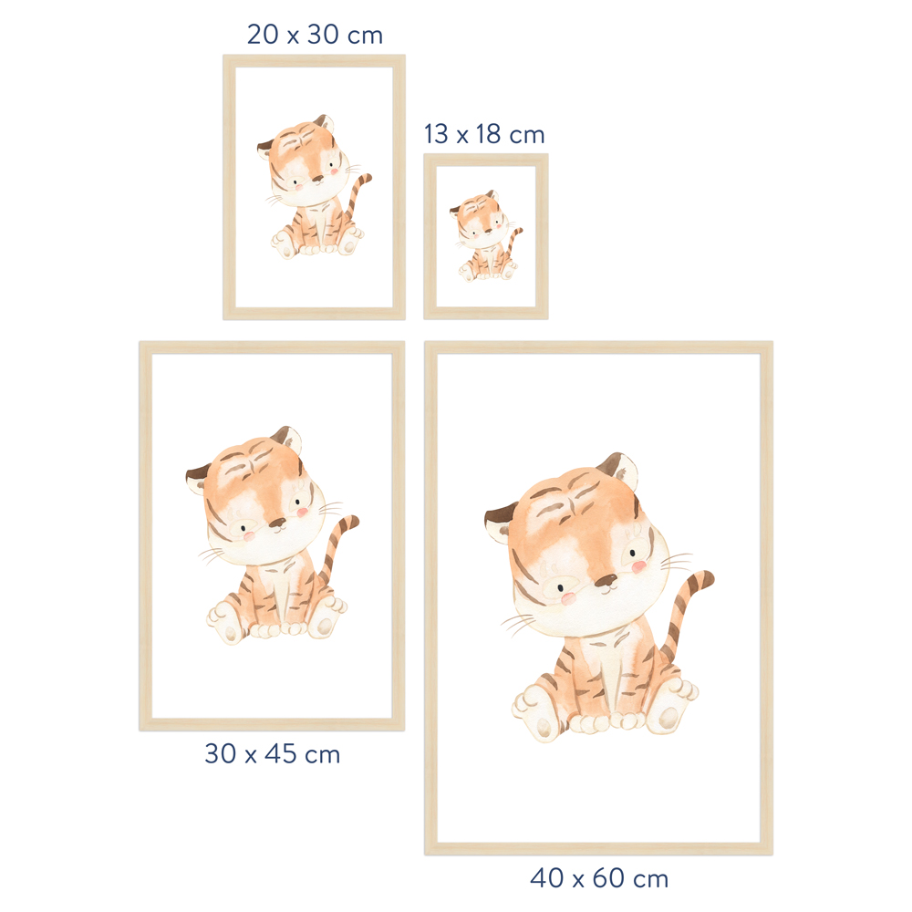 Größenübersicht Kinderzimmer Poster "Tiger" Rahmen in Natur