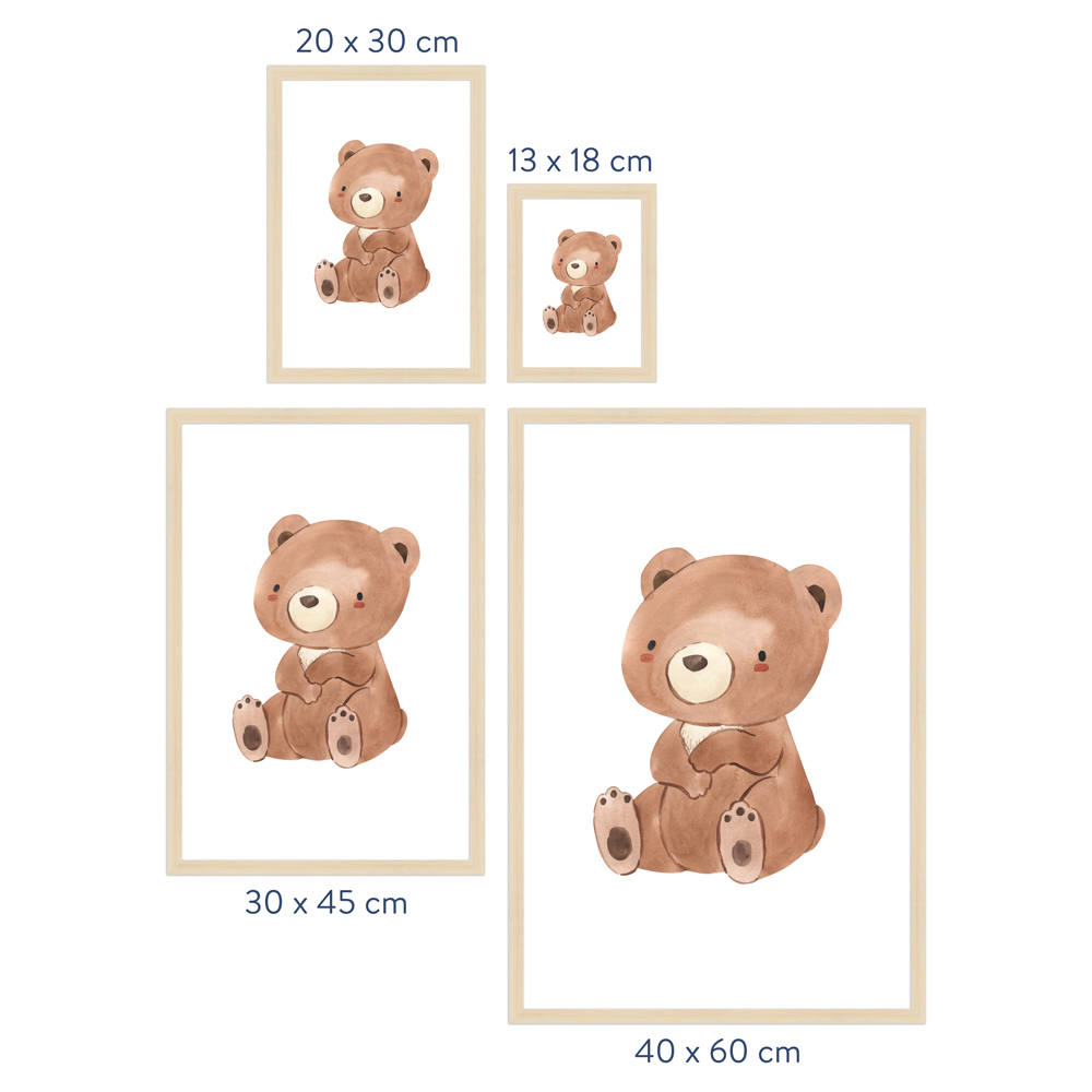 Größenübersicht Kinderzimmer Poster "Bär" Rahmen in Natur