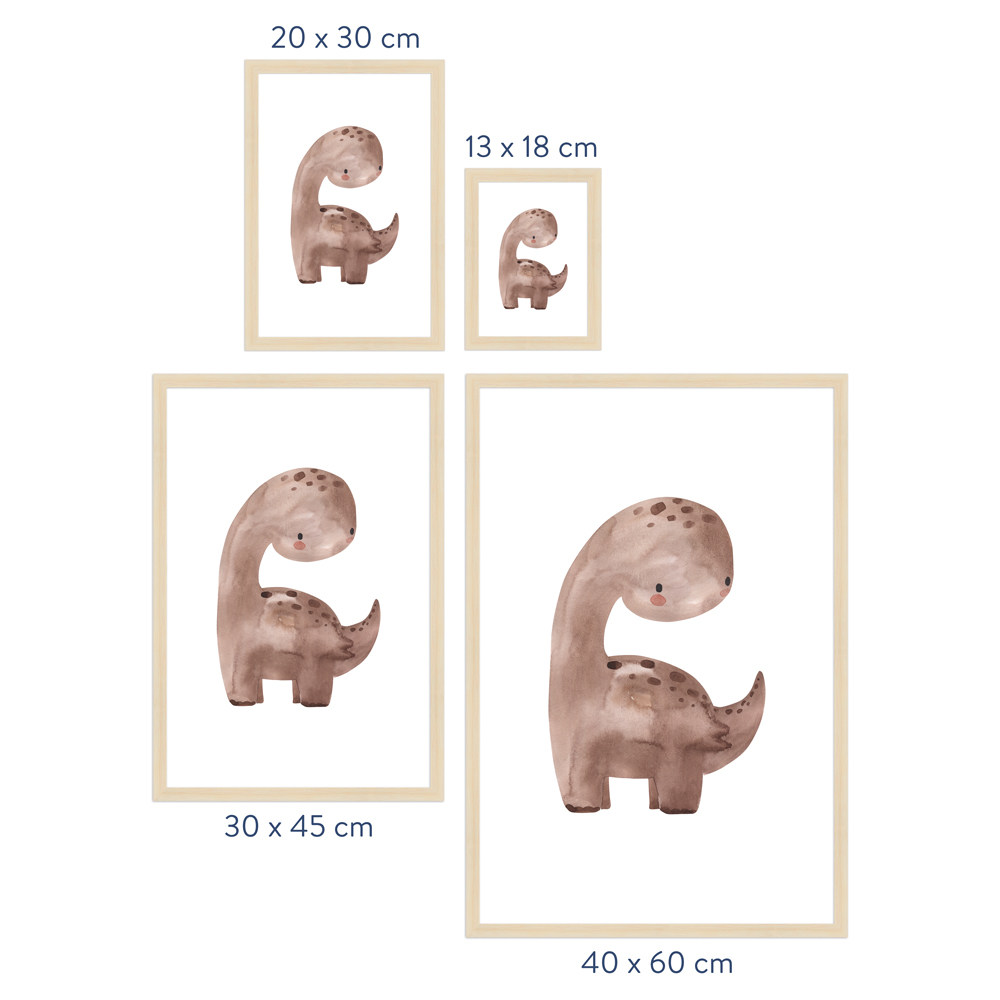 Größenübersicht Kinderzimmer Poster "Dino" Rahmen in Natur