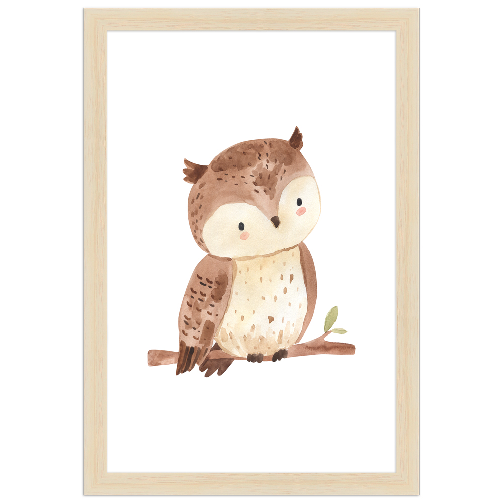 "Eule" - 20x30 cm Poster mit Holzahmen Natur
