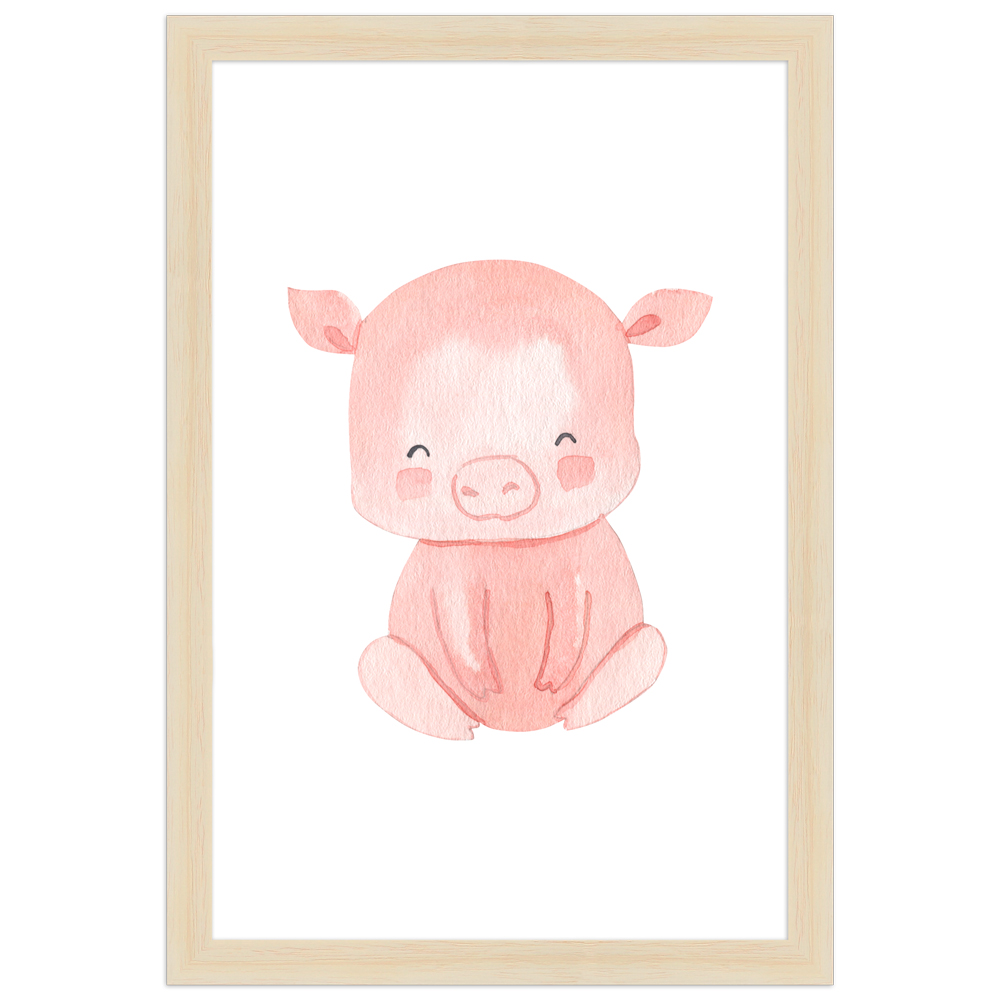 "Schwein" - 20x30 cm Poster mit Holzahmen Natur