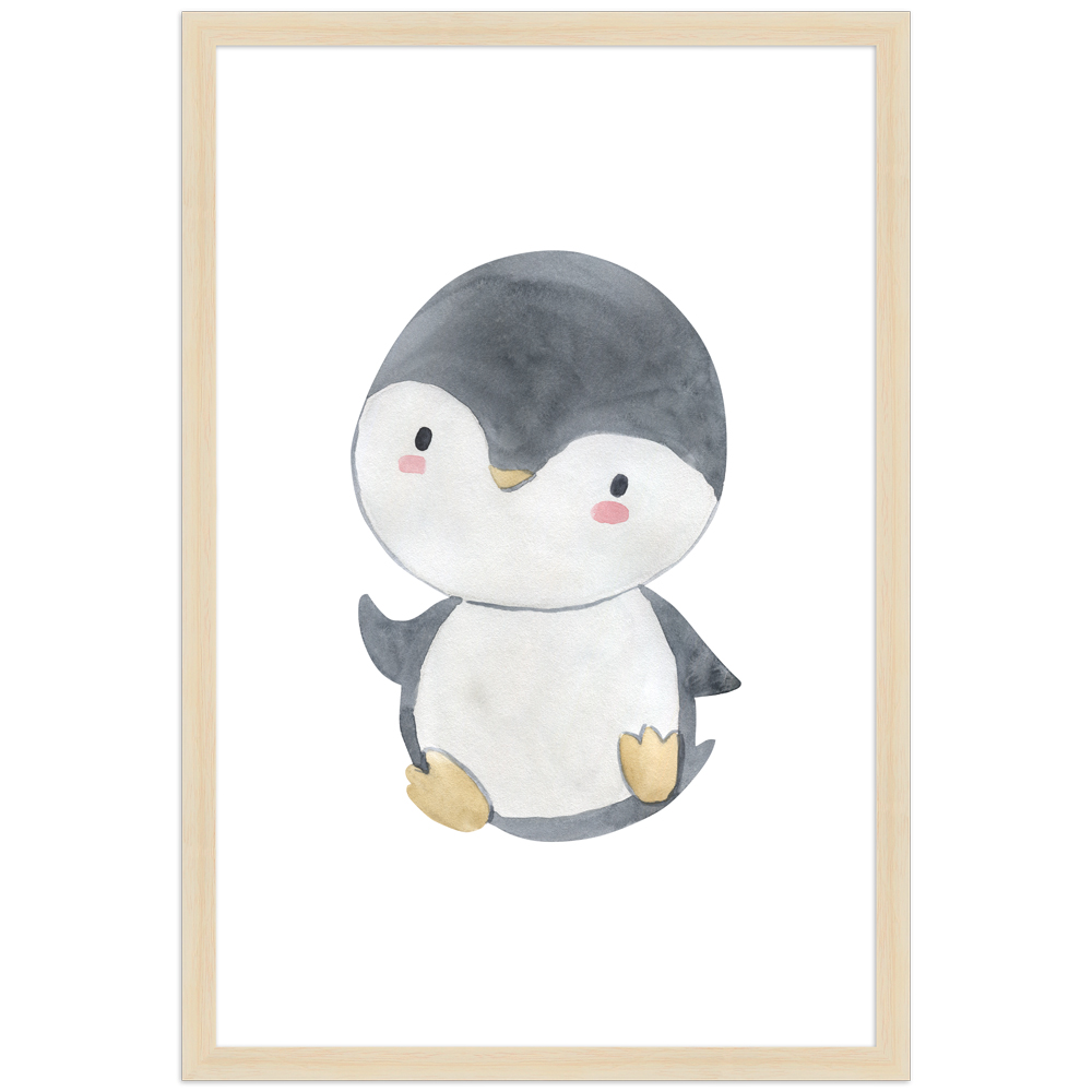 "Pinguin" - 30x45 cm Poster mit Holzahmen Natur
