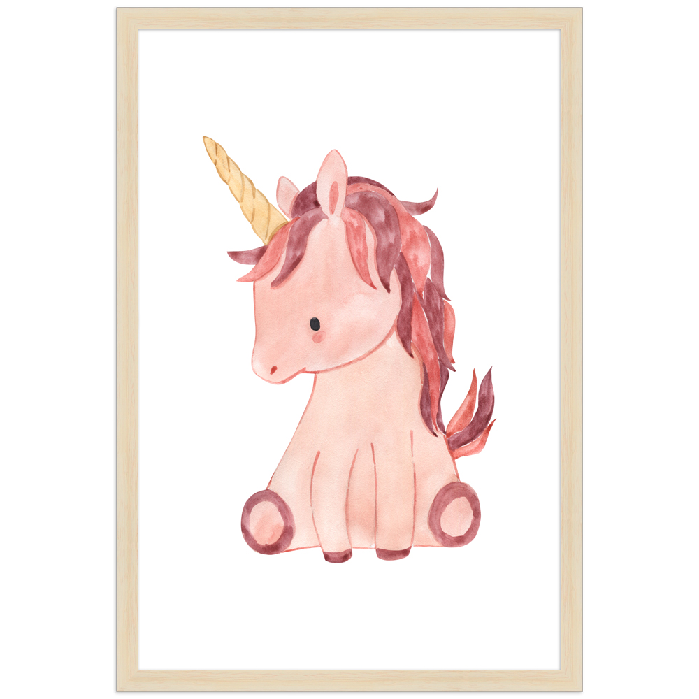 "Einhorn" - 30x45 cm Poster mit Holzahmen Natur