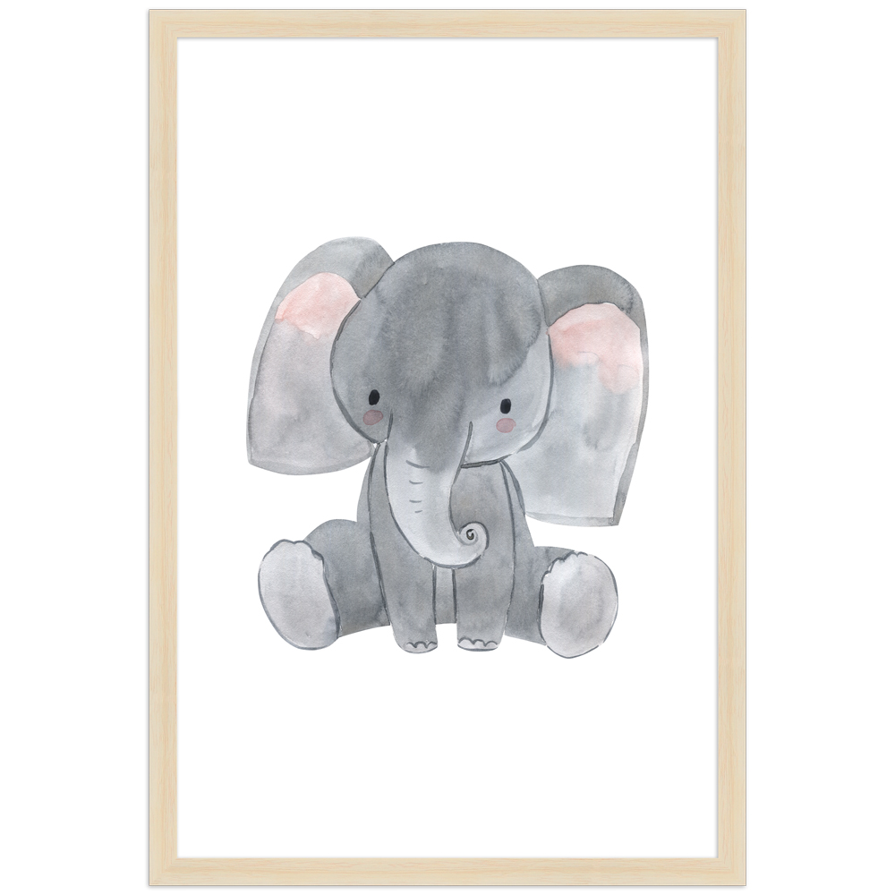 "Elefant" - 30x45 cm Poster mit Holzahmen Natur
