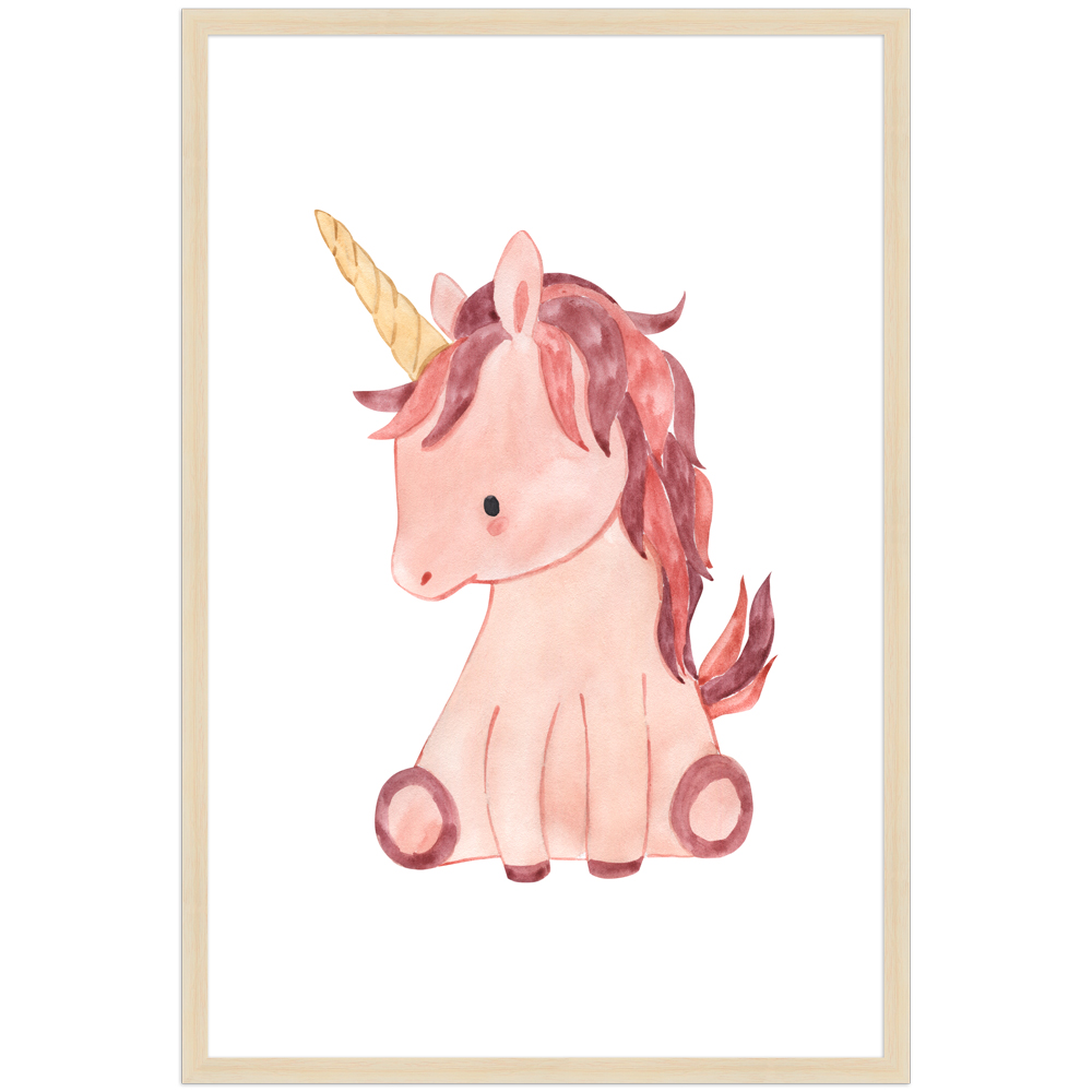 "Einhorn" - 40x60 cm Poster mit Holzahmen Natur