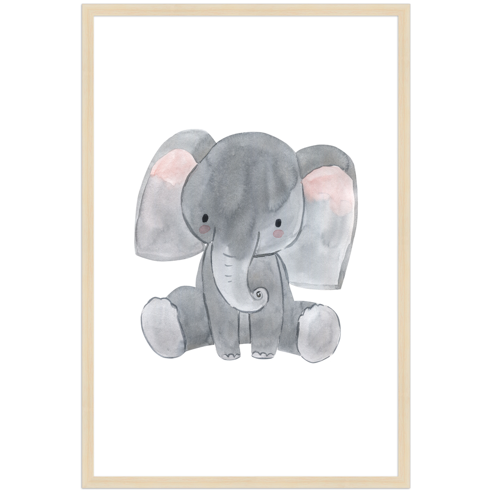 "Elefant" - 40x60 cm Poster mit Holzahmen Natur