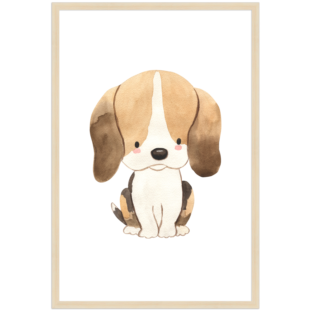 "Hund" - 40x60 cm Poster mit Holzahmen Natur