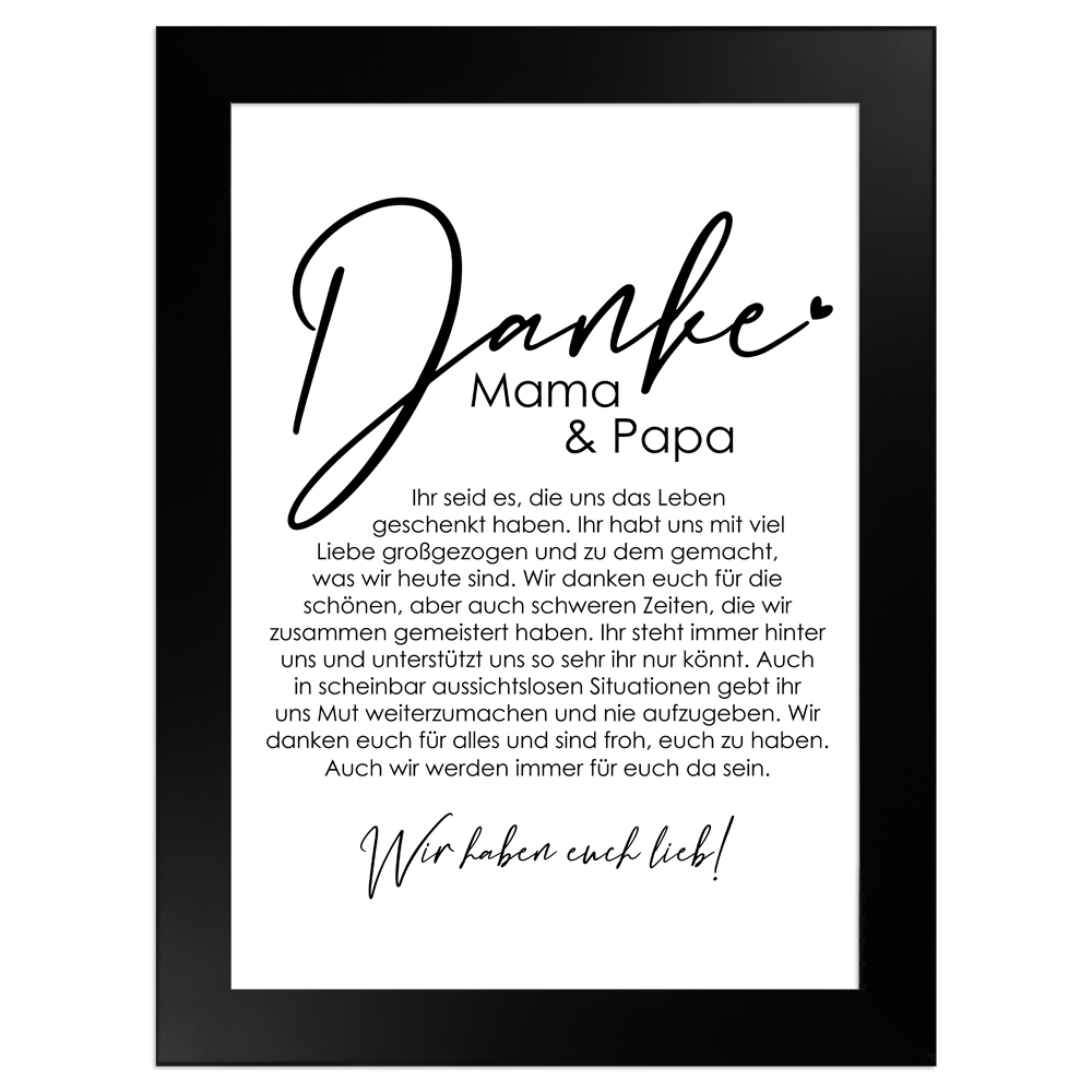 gerahmtes Poster | Danke Mama und Papa