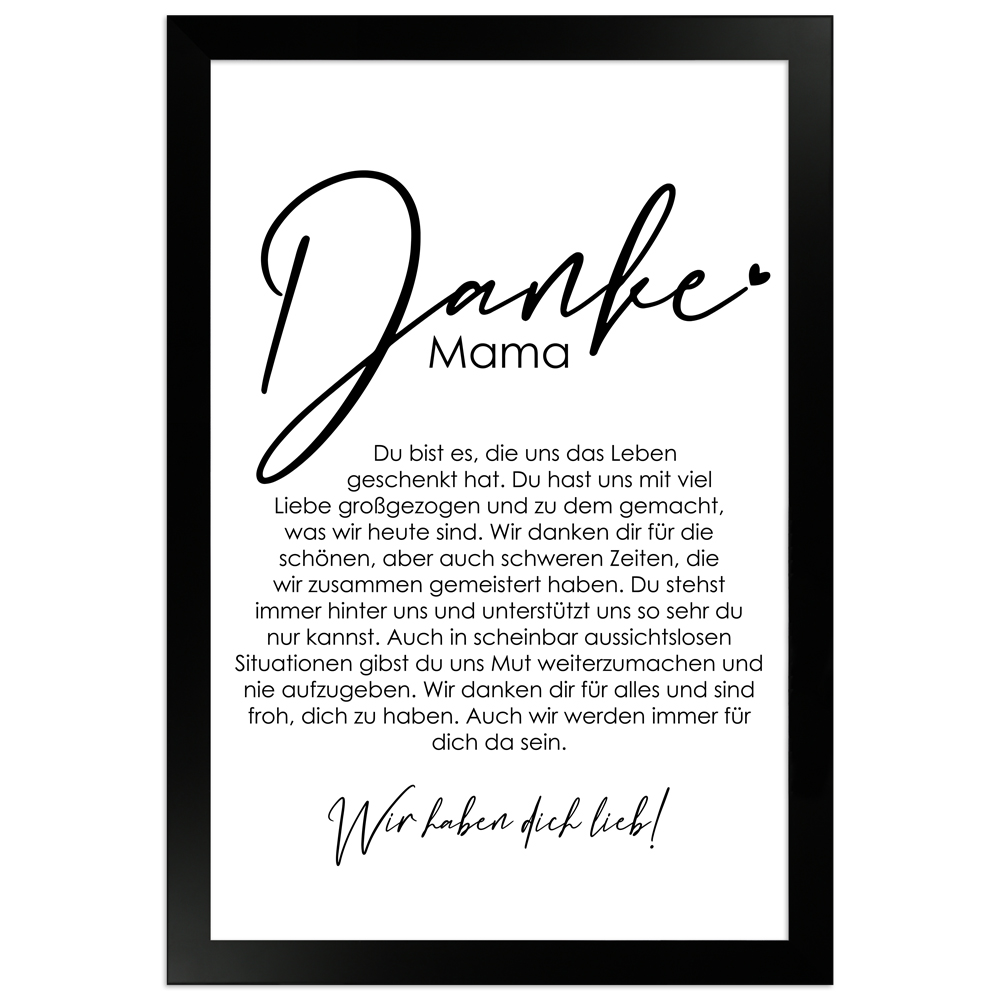 20x30 cm Danke Poster "Danke Mama - von uns" in schwarzem Rahmen
