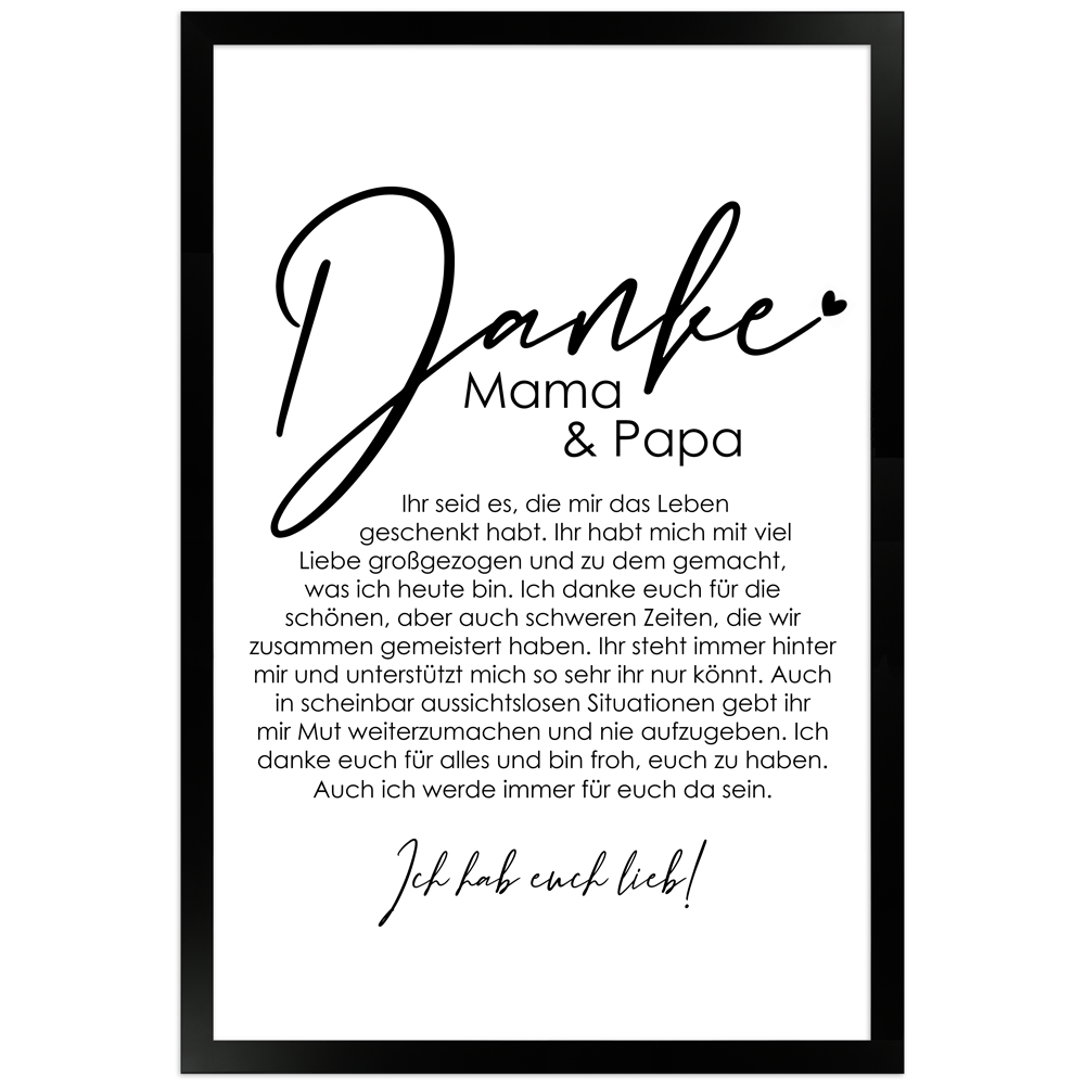 gerahmtes Poster | Danke Mama und Papa