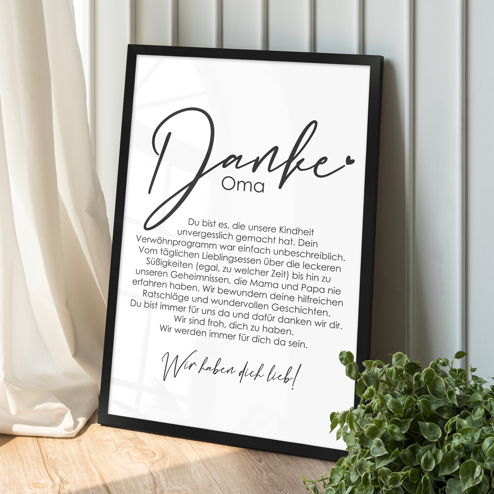 "Danke Oma - von uns" 40x60 cm Poster im Raum