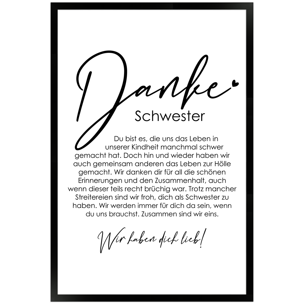 gerahmtes Poster | Danke Schwester