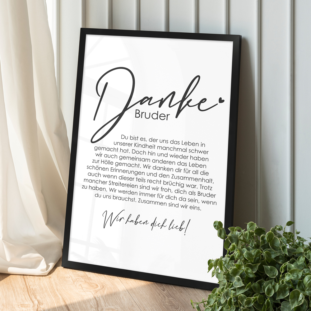 "Danke Bruder - von uns" 40x60 cm Poster im Raum