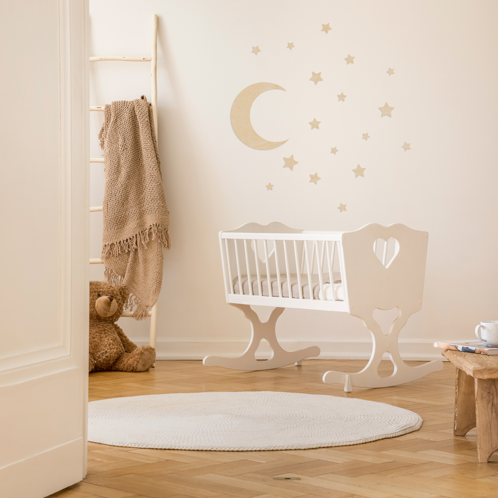 "Mond und Sterne" Wanddeko Holz, Pappelsperrholz im Babyzimmer, mehrteilig Detail 2