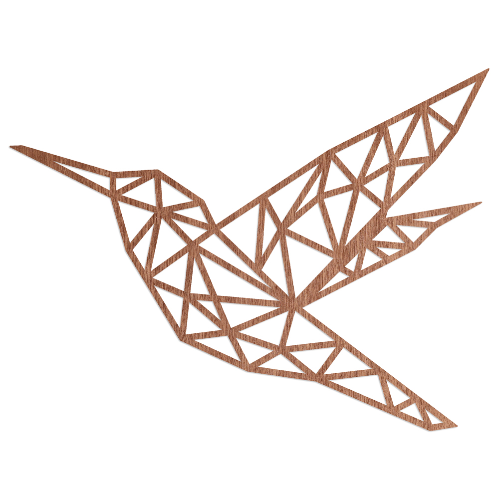 "Origami Kolibri" - Wanddeko Holz aus Sperrholz Mahagoni-Furnier Thema Origami