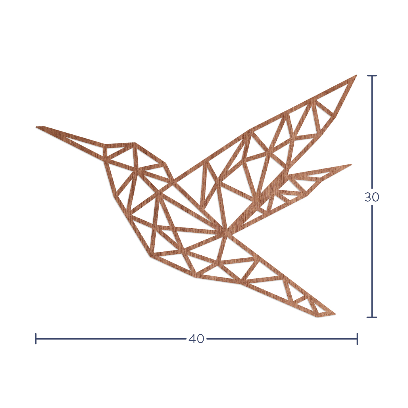 "Origami Kolibri" - 40x30 cm Wanddeko Holz aus Sperrholz mit Mahagoni-Furnier